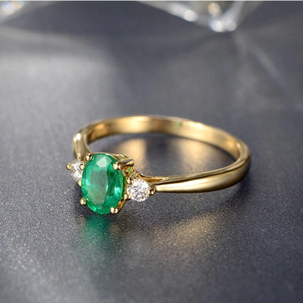 Vintage Gold Imitation Emerald Women's Green Moissanite Simulation Diamond Ring