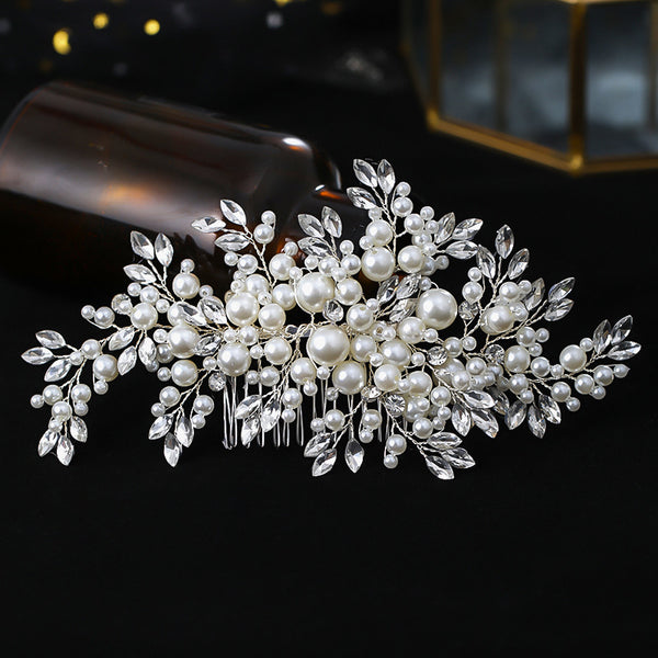 Bridal Handmade Silver Hair Comb Pearl Rhinestone Hair Accessories