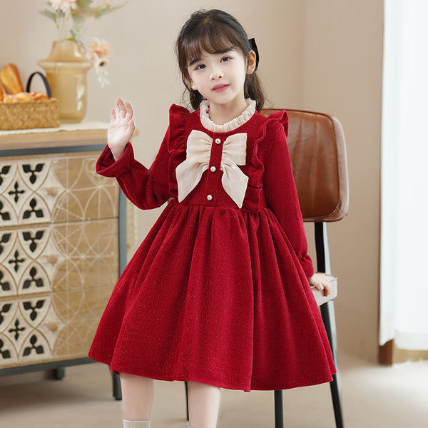 Foreign Style Winter  Red Velvet Princess Dress