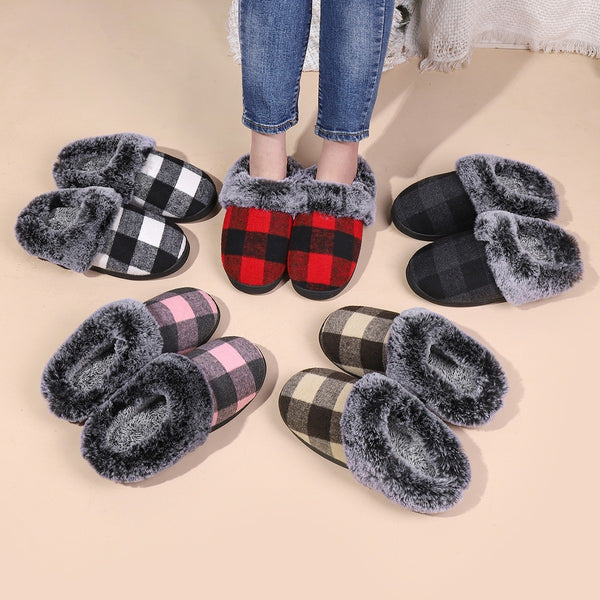 Plaid Fluffy Slippers Fashion Comfortable And Non-slip Cotton Slippers