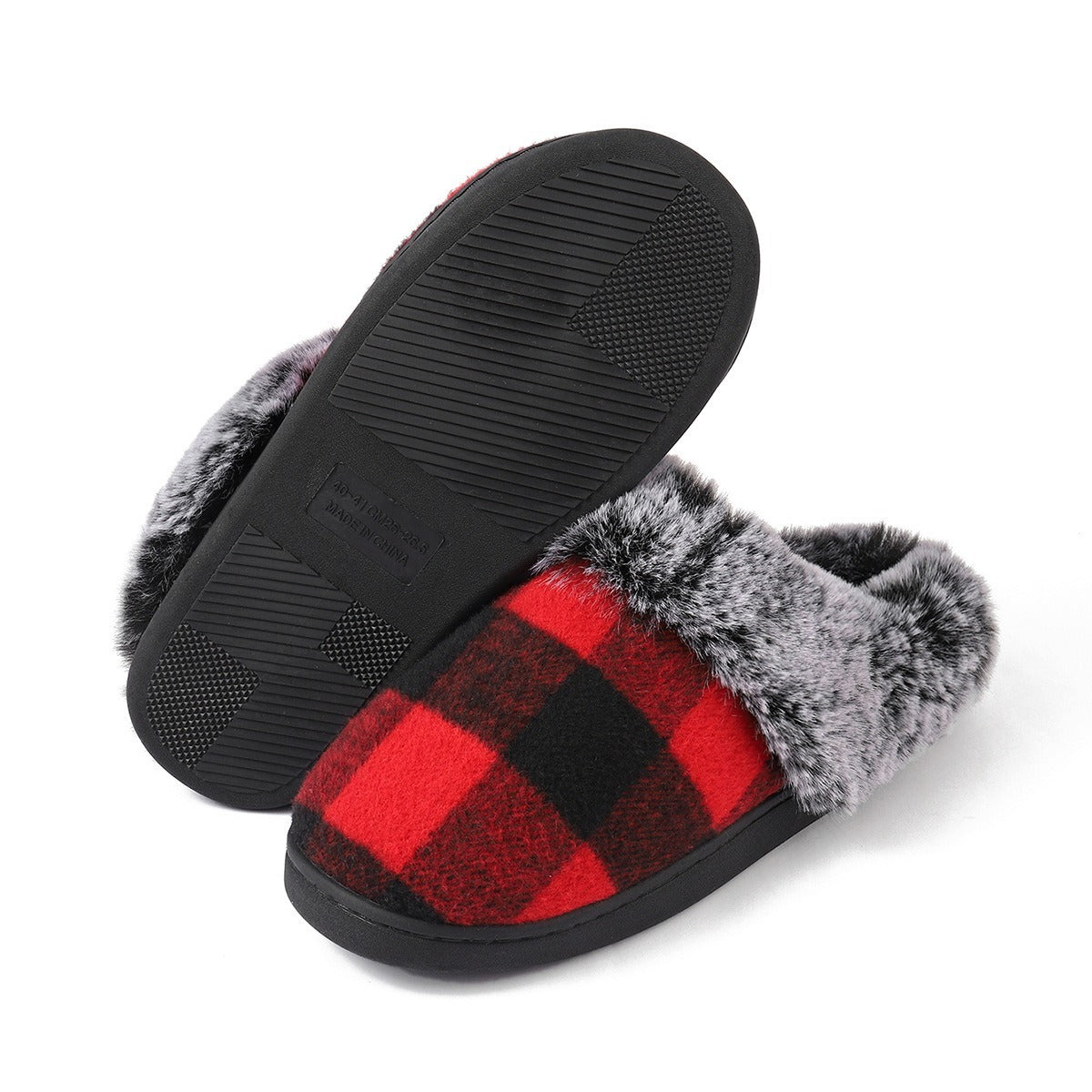 Plaid Fluffy Slippers Fashion Comfortable And Non-slip Cotton Slippers