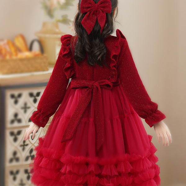 Foreign Style Winter  Red Velvet Princess Dress