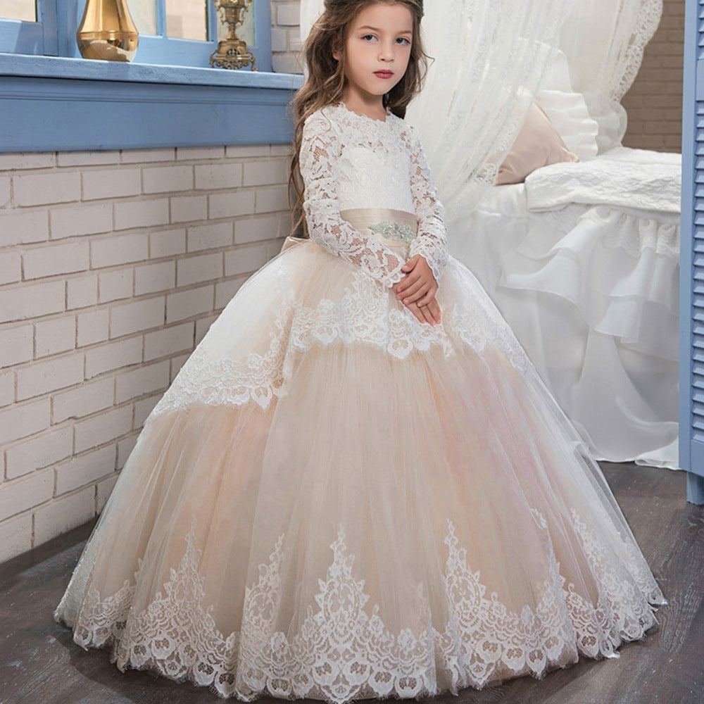 Double Lace Long Sleeve Flower Girl Pettiskirt Wedding Dress