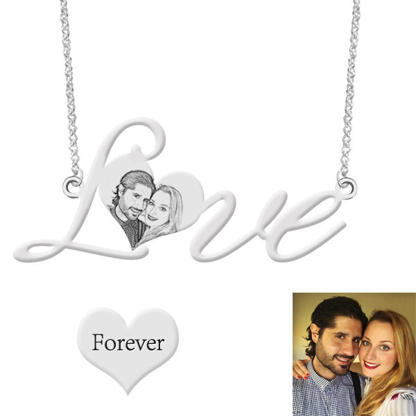 Sterling Silver LOVE Necklace Photo Shadow Carving Jewelry