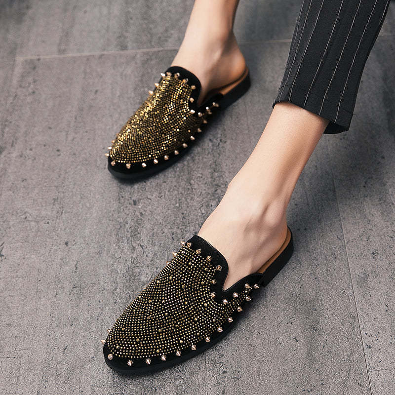 Men's Rhinestone Metal Half Drag Pointed-Toe Shoes