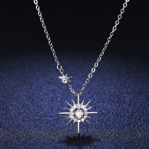 925 Silver Pendant Moissanite Korean Style Star Moon Necklace Women's Six-pointed Star