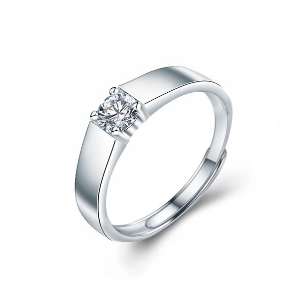 Sterling Silver Men's White Gold Moissanite Ring