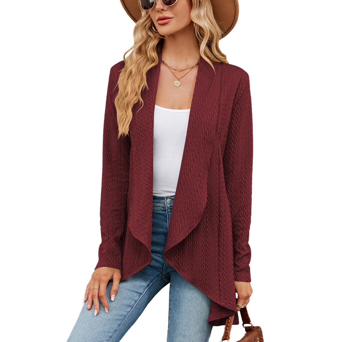 Women's Long Sleeve Sweater Solid Color Loose Cardigan Knitted Jacket