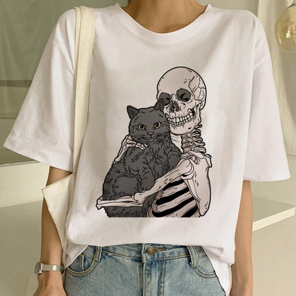 Personalized Funny Cat Print Men And Women Couple Short-sleeved T-shirt Ins Tide