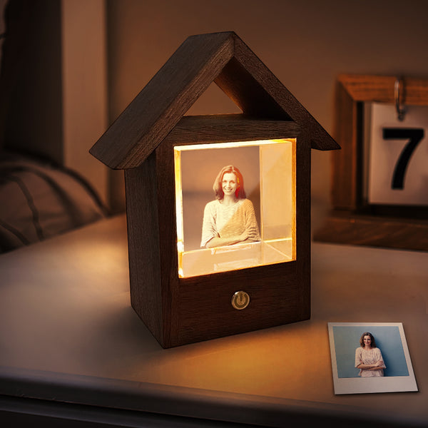 Custom 3D Crystal Photo Lamp Wooden House Night Light