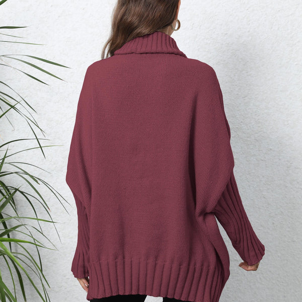 Women's Clothing Knitted Solid Color Turtleneck Lapel Loose Woven Love Stickers Sweater