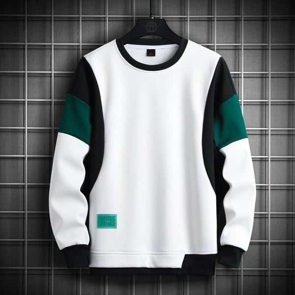 Autumn New Trendy Patchwork Long Sleeve Round Neck Men's Pullover Korean Style Teen T-shirt Sweater