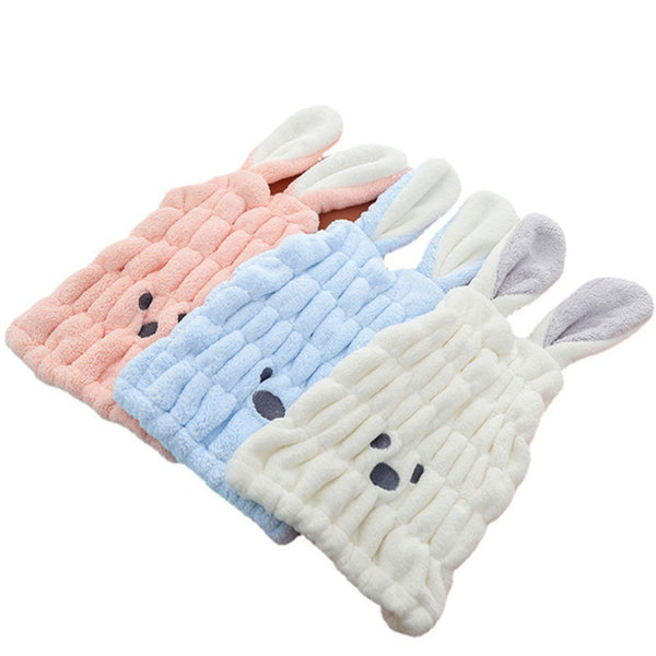 Cute Cartoon Coral Fleece Baby Rabbit Ears Head Hair Drying Towel Women