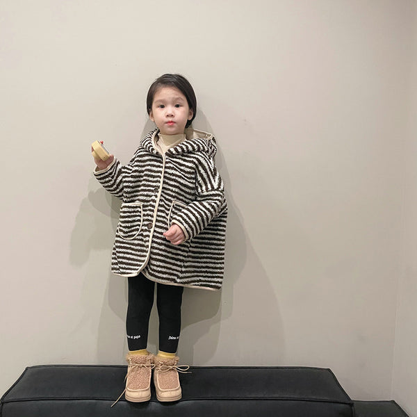 Fall Winter Hooded Striped Coat Children's Baby Lamb Wool