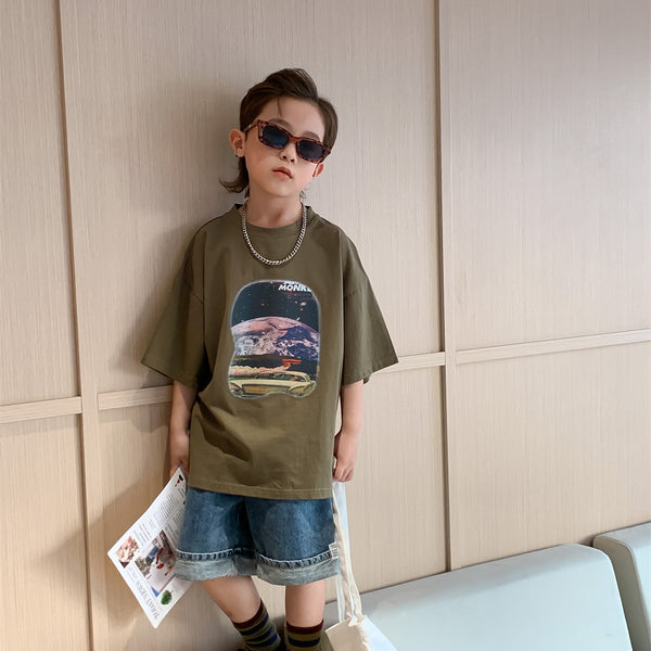 Boys' T-shirt Summer New Children's Fried Street Fashionable Short Sleeve Baby Boy Thin Summer Clothing Breathable Printed Half Sleeve