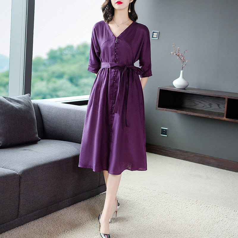 Summer Five-point Sleeve Cotton And Linen Dress