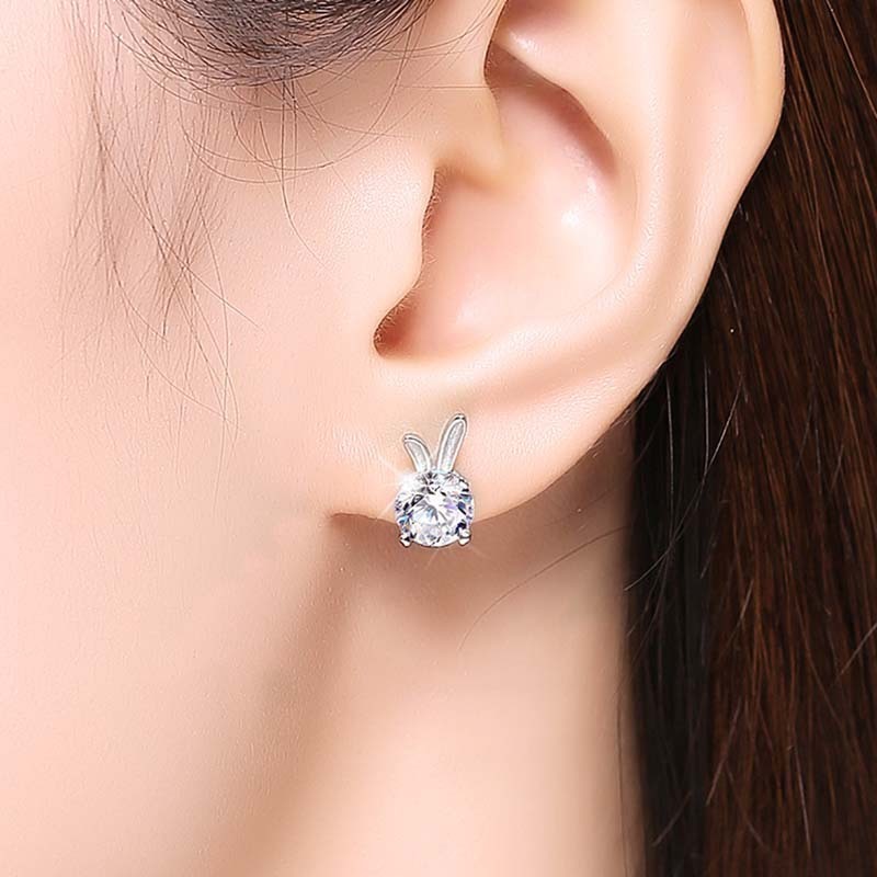 Women's Rabbit Moissanite Sterling Silver Earrings