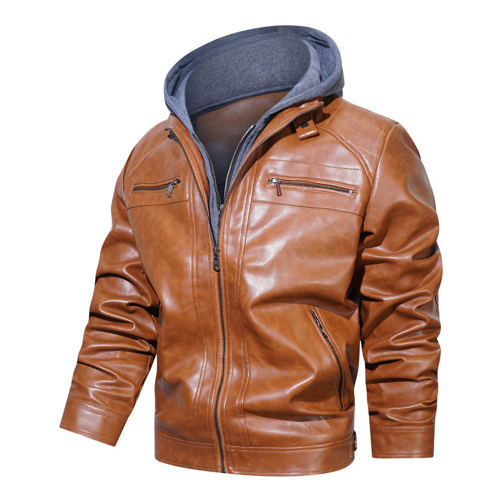 Men's Removable Hat Leather Coat Plus Size