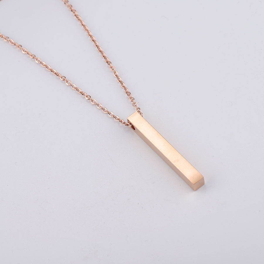 Cylinder Finely Polished Lettering Pendant Stainless Steel Necklace