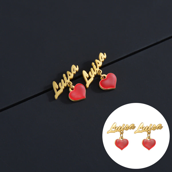 Stainless Steel Love Red Oil Drip Stud Earrings Female Personality