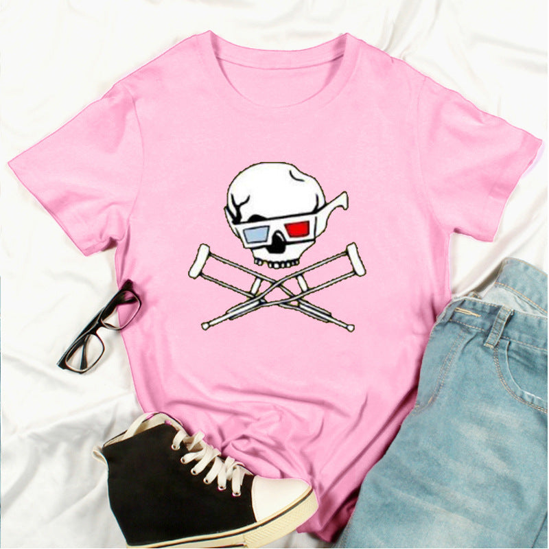 New Summer Skull Print Fashion Short-Sleeved T-Shirt Top