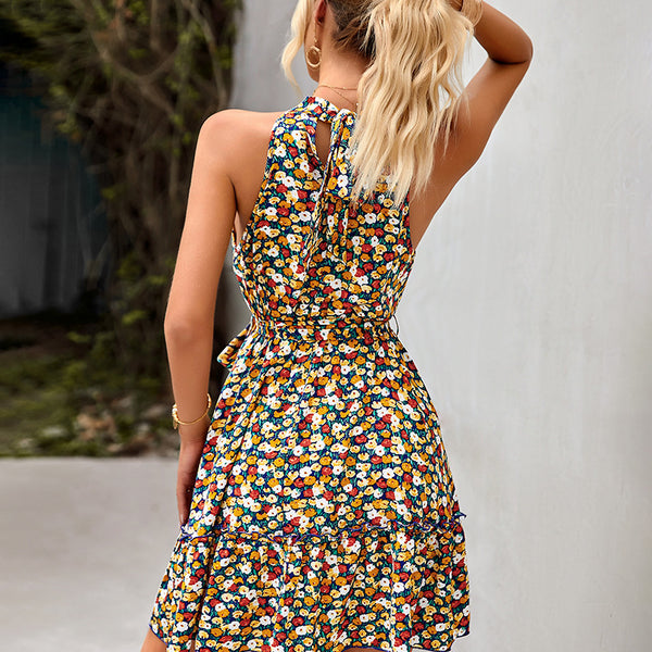 Sleeveless Waist Dress Summer Bohemian Print