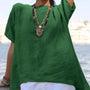 Irregular Hem Short-Sleeved Women's Solid Color Cotton And Linen Shirt