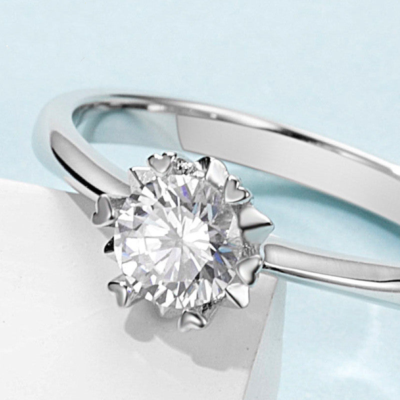 Moissanite Ring Straight Arm Snowflake 50 Points Simple And Sweet